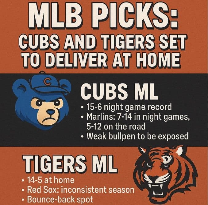 MLB Picks: Cubs and Tigers Set to Deliver at Home