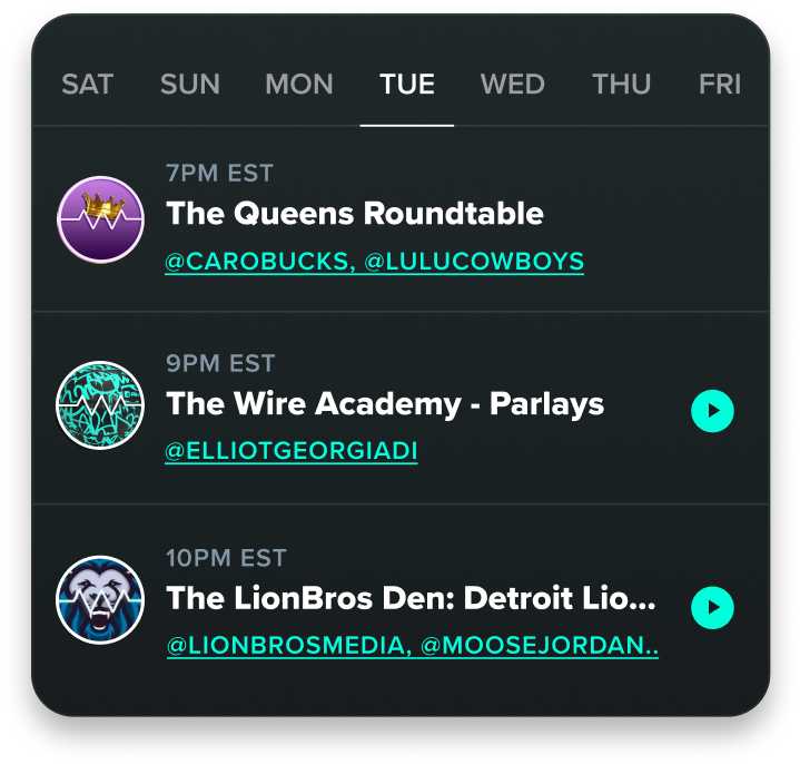 WagerWire Live schedule